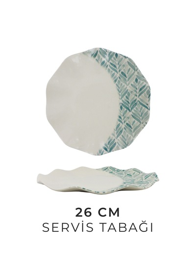 Blue Leafed 18 Parça 6 Kişilik Porselen Yemek Takımı -pasta , Çorba ,yemek , Servis Tabağı