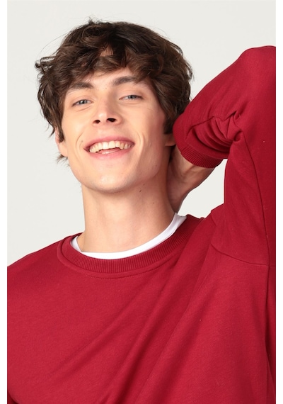 Tudors Bisiklet Yaka Basıc Unisex Sweatshirt-25825 Bordo