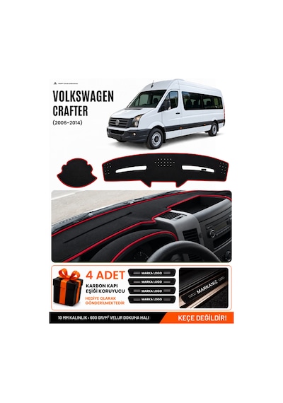Volkswagen Crafter 2006-2014 Uyumlu Torpido Örtüsü, Torpido Kılıfı - Siyah-kırmızı - Mb020