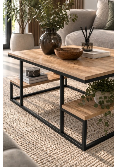 Sulorahome Raflı Orta Sehpa Çam Desenli 90x60 Cm Atlantik Çam