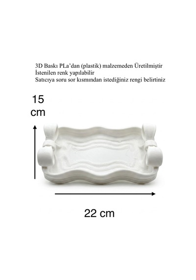 Fiyonk Detaylı Estetik Dekoratif Tepsi - 3d Baskı Modern Takı Ve Makyaj Organizeri 15x22 Cm Beyaz