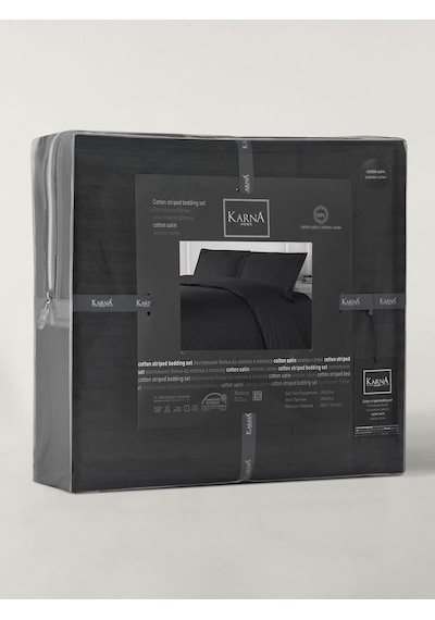 Nevresim Takımı Çizgili Cotton 200x220 Siyah