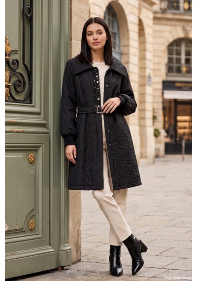 Lale Butik Şerit Aksesuar Detay Ceket 14298 Siyah