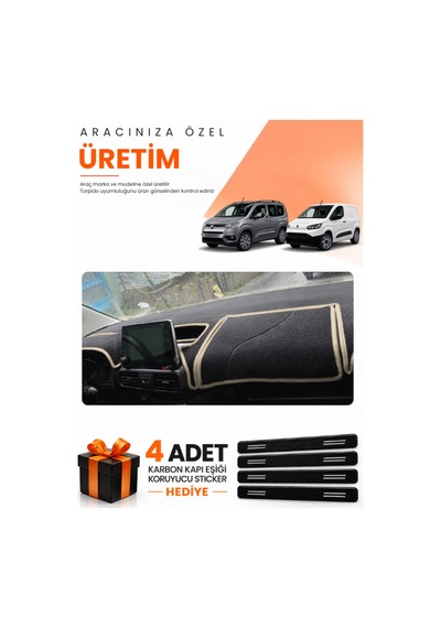 Toyota Proace Cıty 2020-2026 Uyumlu Torpido Koruma Örtüsü Oto Kılıfı - Siyah Bej