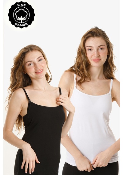Parlingerie Hamile Kaplı Emzirme Atletli 2li Set Siyah-beyaz Siyah - Beyaz