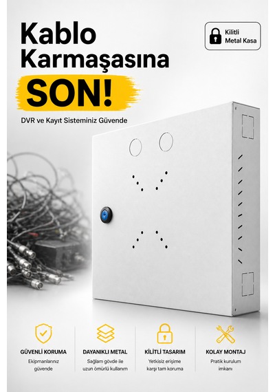 Mn6 Mn110dv Kilitli Metal Dvr Kamera Kabin 45x35x10 Cm Duvar Tipi Güvenlik Kasa Premium Kablo Düzenleme