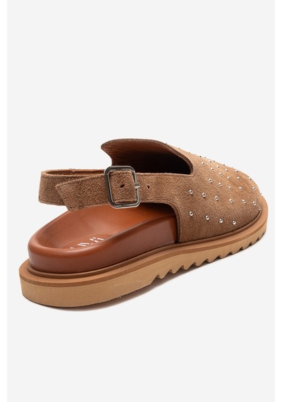 Luvishoes Our Toprak Hakiki Deri Süet Zımbalı Burnu Kapalı Kadın Sandalet Toprak