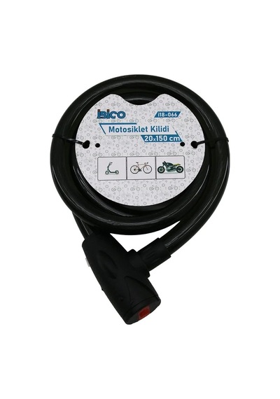 Anahtarlı Aç-kapa Kilit Kapaklı Motor - Bisiklet Kilit Çelik Tel Siyah Şeffaf Kılıf 20mmx150cm 5468 Çok Renkli