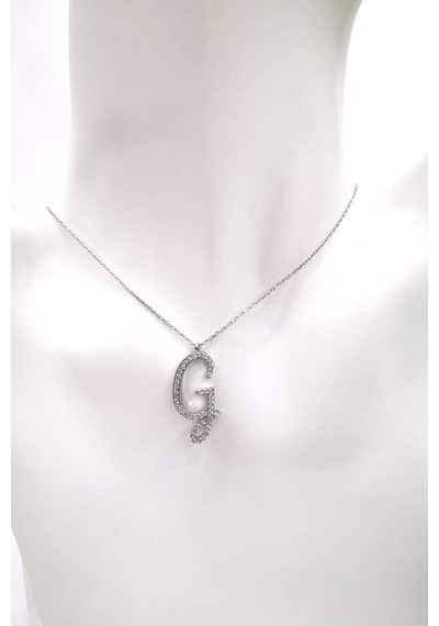 Omar Silver Kadın Büyük Boy G Harf Kolye Zirkon Taşlı Gümüş Harfl