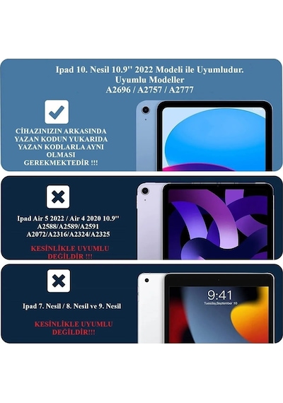 Apple Uyumlu iPad 10. Nesil Kılıf/ekran Koruyucu/kalem Seti Silikon Arka Kapak Stand Olan Uyku Modlu Case Kapaklı Kılıf