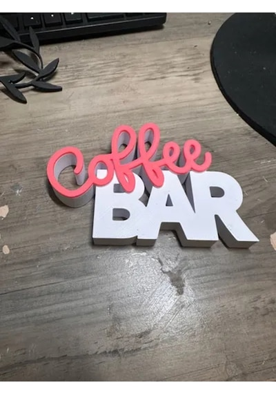 Coffee Bar Yazısı Dekoratif Masa Üstü Aksesuar Kahve Köşesi Dekoru Pembe