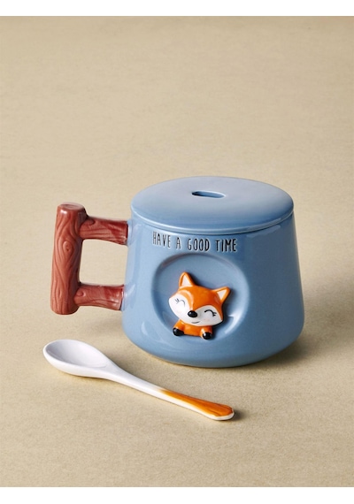 The Mia Tilki Kapaklı Ve Kaşıklı Kupa 370 Ml Fgr0011
