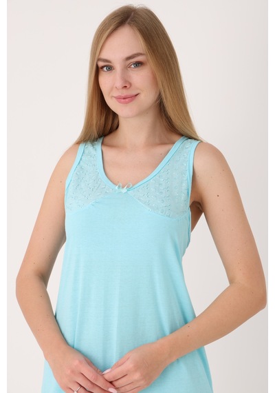 Yasar Underwear Kadın Uzun,kolsuz %100 Pamuk Elbise İçliği Kombinezon Yeşil Yeşil