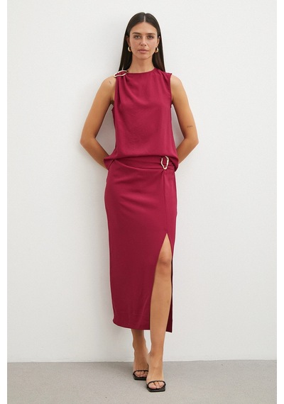 Uterpe Omuz Tokalı Saten Bluz Bordo