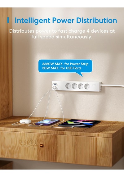 Akıllı Çoklu Priz 4 Güç 2 Usb 2 Type-c Apple Homekit Destekli Beyaz Msp844sma 0