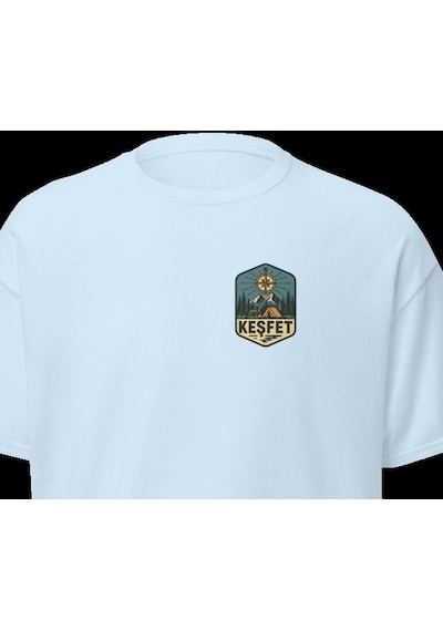 Wildstyle Keşfet Renkli Vintage Dağ Doğa Macera Kamp Rozet Baskılı Unisex Bisiklet Yaka Pamuklu Tişört Bebek Mavisi
