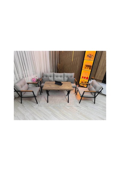 Houseart Dora 3 -1 - 1 + Masa + 2 Adet Puf , Balkon, Bahçe, Teras, Cafe - Salon - Metal Kanepe Koltuk Takımı , Çay Seti Açık Gri Houseart Dora 3 -1 - 1 + Masa + 2 Adet Puf , Balkon, Bahçe, Teras, Cafe - Salon - Metal Kanepe Koltuk Takımı , Çay Seti Açık Gri