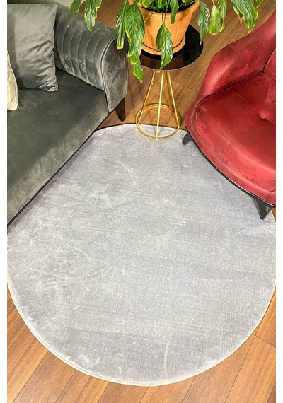 Gri Renkli Yumuşak Yüzeyli Kaydırmaz Yuvarlak Peluş Halı-254 Gri - Antrasit