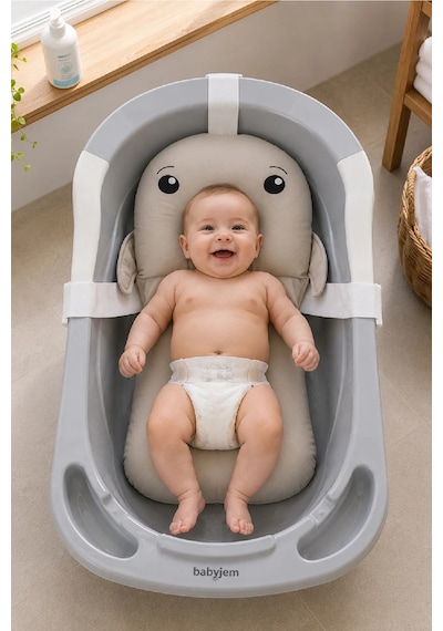 Babyjem Sevimli Balina Köpüklü Banyo Küveti Yatağı Gri (Straforlu - Suda Batmaz)