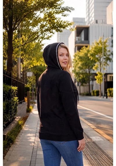 Aytemas Önü Ve Kapüşonu Taşlı Sweatshirt Siyah