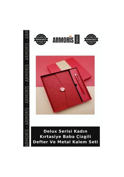 Delux Serisi Kadın Kırtasiye Baba Çizgili Defter Ve Metal Kalem Seti Çok Renkli