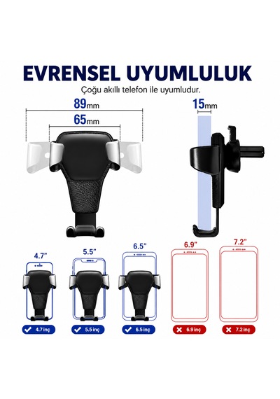 Araç İçi Otomatik Telefon Tutucu Havalandırma Izgarası Uyumlu + Numaratör li Siyah