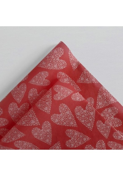 Kırmızı Kalp Desenli Pelur Kağıt- 50x70 17 Gr - 100 Adet