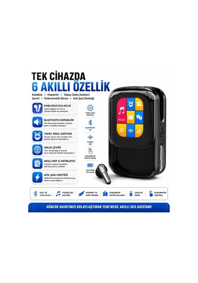 Talkie One Aı Large Model Akıllı Kulaklık Ve Dokunmatik Ekranlı Şarj Kutusu Çeviri, Hoparlör, Sesli Asistan, Bluetooth 6.0 Siyah - 906427848