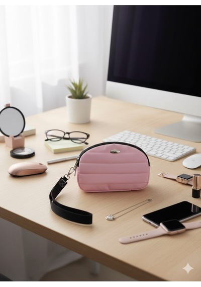 Newish Polo Portföy Stil Çift Gözlü Makyaj Ve El Çantası-dokulu Model Pembe