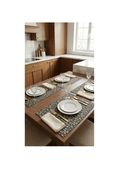 %100 Pamuk Siyah Simli Şeker Desenli Kumaş 4 Adet Amerikan Servis 35x45 Siyah - 891038132 Siyah