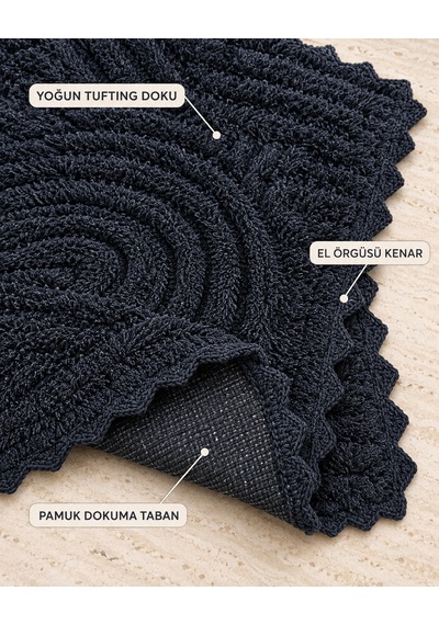 Alanur Bodrum Tufting Cotton Pamuklu El Işi Örgülü 2 Li Paspas 113 Siyah