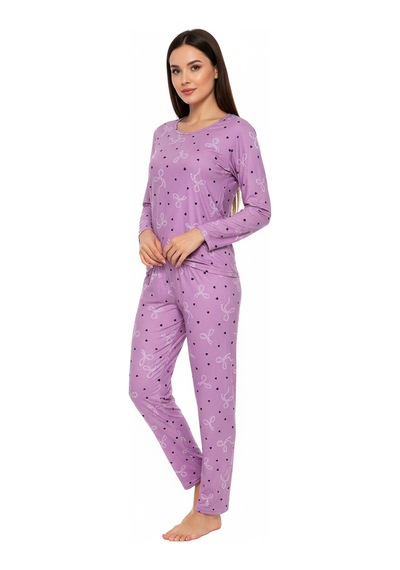 Bisiklet Yaka Süet Pijama Takımı 6007 Lila Mor