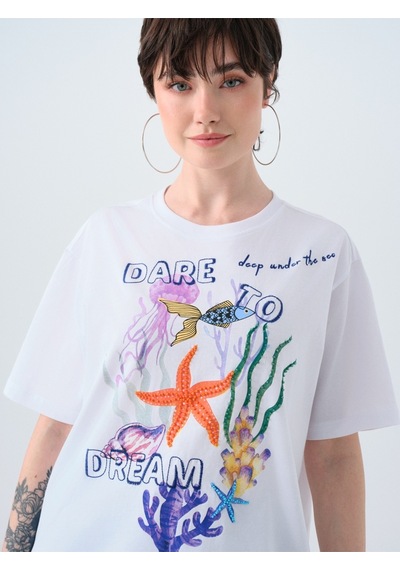Kadın T-shirt Lf2040215 Off Whıte Beyaz