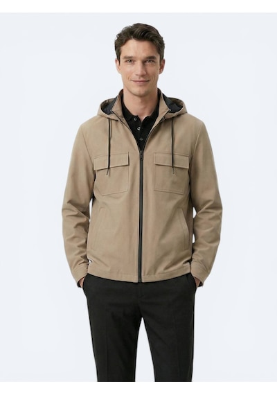 Kip Açık Kahve Regular Fit Kapüşonlu Casual Dokuma Mont Kahverengi