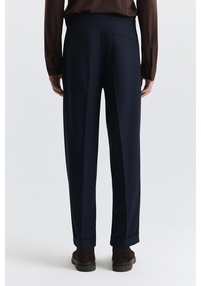 Antioch Tapered Fit Çift Pileli Pantolon Lacivert