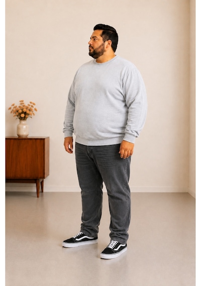 Sngl Tekstil Erkek Büyük Beden Oversize 3 İplik Uzun Kollu Sweatshirt 3xl-4xl-5xl-6xl-7xl-8xl-9xl Gri Melanj