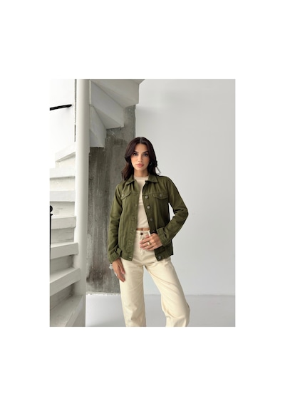 Kene Jeans Keten Boyfriend Haki Tam Kalıp Düğmeli Ceket Haki