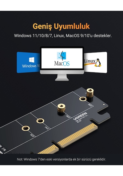 Ugreen Pcıe 4.0 X4 X8 X16 Uyumlu 64gbps Nvme M.2 Ssd Dönüştürücü Adaptör, 30715