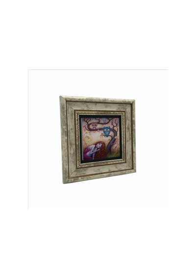 Baykuşlar Ve Kız Baskılı Taş Tablo 20x20