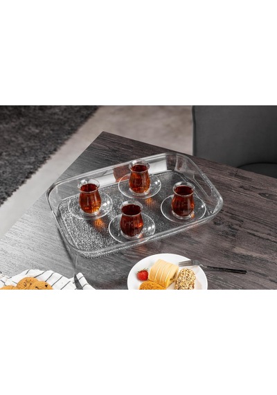 Lexroo Diamond Akrilik Kırılmaz Şeffaf Servis Tepsisi 44x30x5cm - Akrilik Kırılmaz Tepsi 844