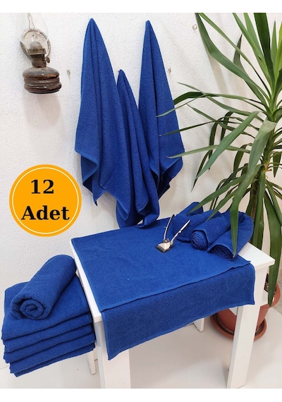 12'li Royal Mavi Kuaför Berber Havlusu 50 x 90 CM Profesyonel Saç Havlusu Ekonomik Set
