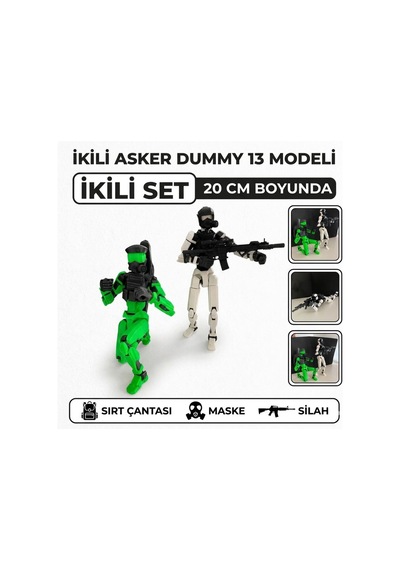 Dummy 13 Asker Figürü 20 Cm İkili Set Hareketli Eklemli Aksiyon Figürü, Silahlı, Maskeli Ve Sırt Çantalı