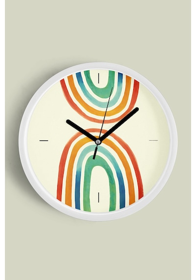 Pastel Gökkuşağı Çocuk Odası Modern Duvar Saati - 30cm - Önü Camlı Beyaz Kasa - Sessiz Mekanizma Beyaz
