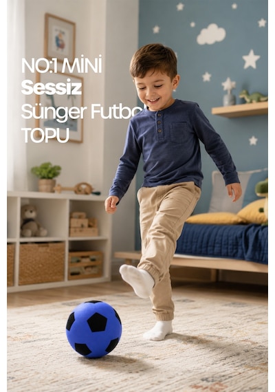 No:1 Futbol Topu Sessiz Sünger Gürültüsüz Yumuşak Evde Oynamaya Uygun Futbol Topu Mavi Sft6
