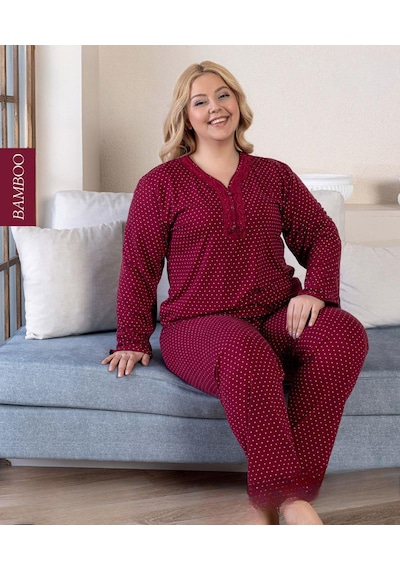 Derya Kadın Büyük Beden Dantel Yaka Bambu Uzun Kol İnce Pijama Takımı 8110b - 1 Adet Bordo Derya Kadın Büyük Beden Dantel Yaka Bambu Uzun Kol İnce Pijama Takımı 8110b - 1 Adet Bordo