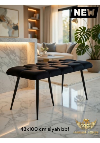 By Hakan Aşkın Stella 43x100 Cm Puf&bench Yatak Önü - Antre - Salon - Oturma Odası Siyah Stl01