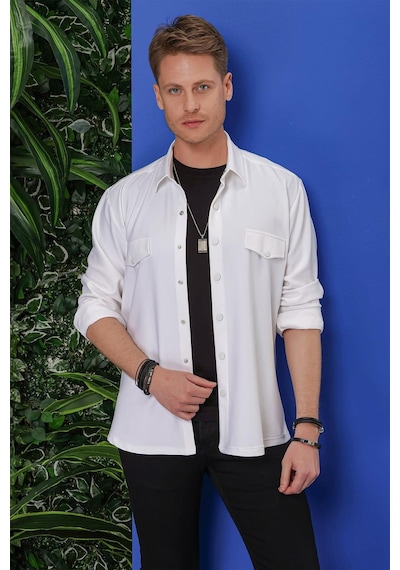 Efor G 1551 Slim Fit Beyaz Klasik Gömlek Beyaz