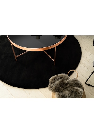Siyah Fluffy Yuvarlak Post Peluş Halı Antibakteriyel Kaymaz Taban