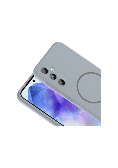 Samsung Uyumlu Galaxy A57 Kılıf Kamera Çıkıntılı Magsafe Şarj Özellikli Lüx Meta Kapak Titanyum-gri