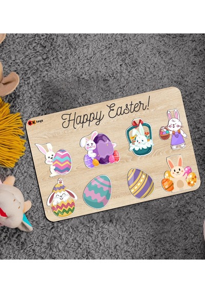 Bk Toys Çocuklar Için Paskalya Bayramı Ahşap Figürlü Eğitici-Öğre